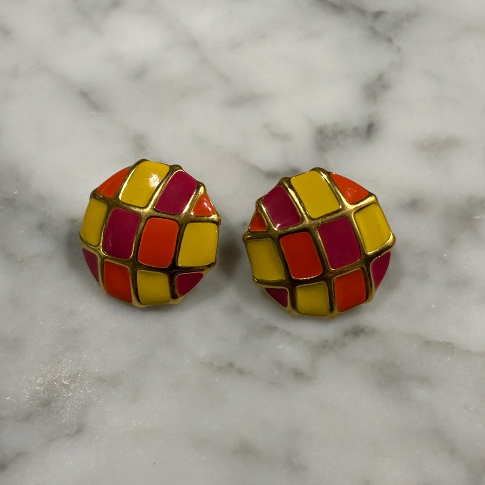 Monet Vintage Enamel Golden Criss-Cross Earrings, Pierced